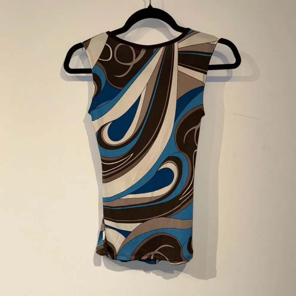 Blue and Brown V neck Top - Picture 4 of 5
